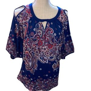 Multiples Peekaboo Shoulder Paisley Ladies Top